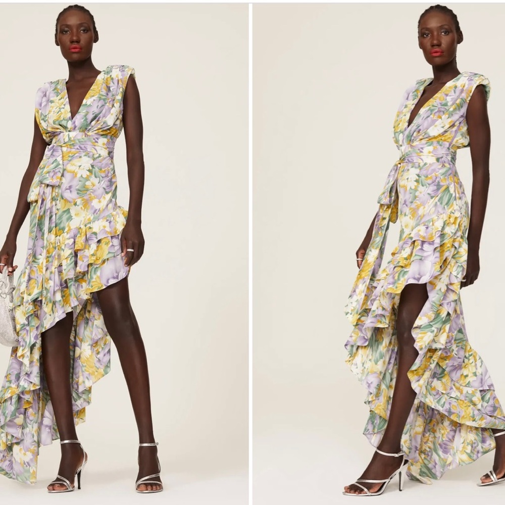 ✨ Bronx and Banco Floral Ruffle High-Low Dress – Size Large ✨